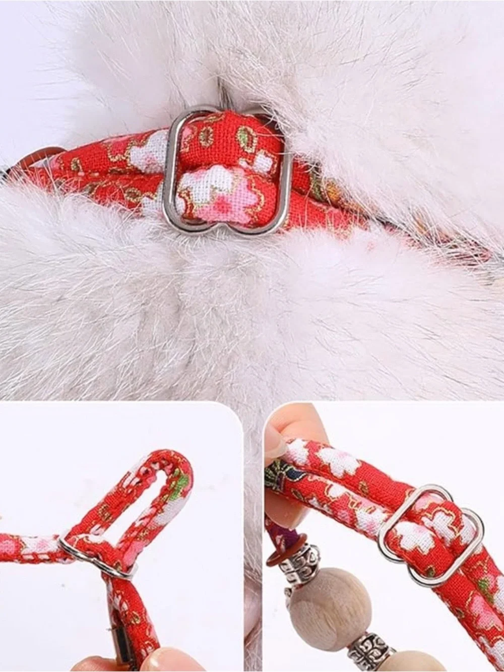 Cat Collar with Lucky Charm - Red Floral